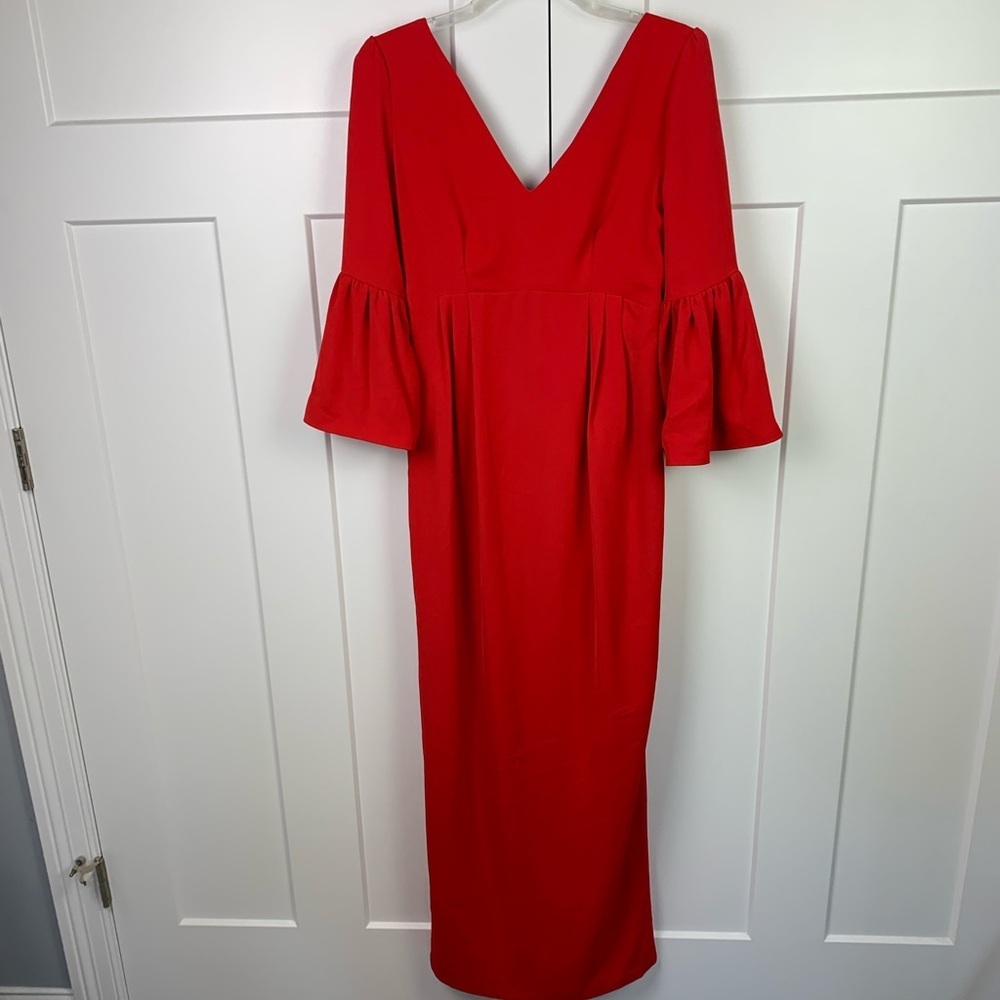 NWT Camilyn Beth Red Ruffle Sleeve Party Dress Size 0 Midi Full V Neck Romantic